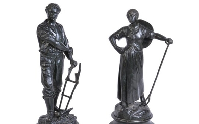 After F Milliot- a pair of Continental lacquered spelter figures