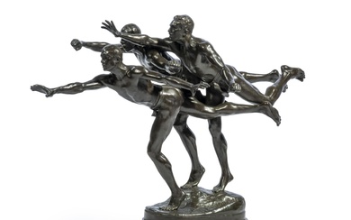 Alfred Boucher (French, 1850-1934) Groupe en bronze représentant 'Au But', vers 1900 reposant sur une...