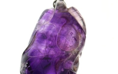 Amethyst pendant, carved as a fruit, with a white...