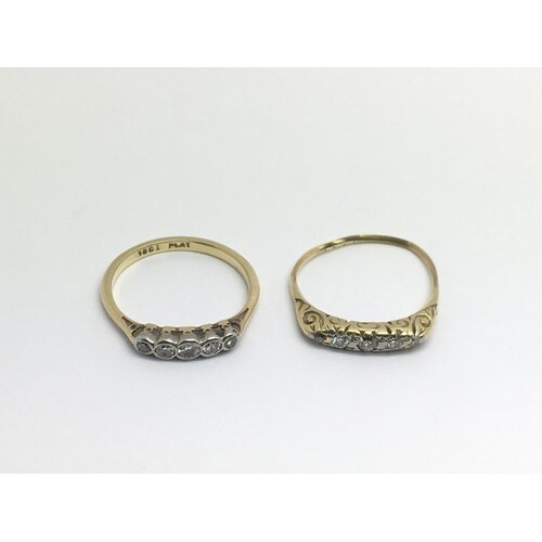 An 18ct gold and platinum ring set with dive small diamonds ...