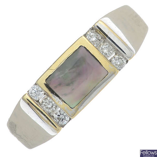 An 18ct gold mother-of-pearl and diamond dress ring,.