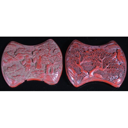 An Antique Chinese Carved Cinnabar Box decorated with figure...