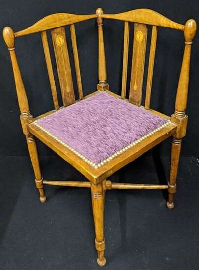An Arts & Crafts inlaid corner chair, purple