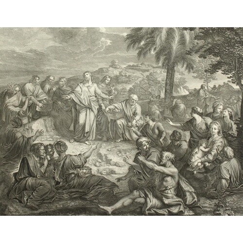 An antique engraving of Christ feeding the five thousand, 22...