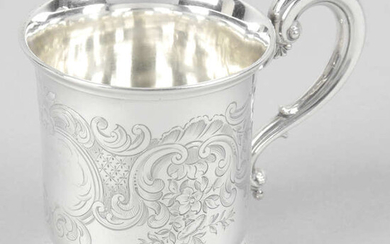 An early Victorian silver christening mug.
