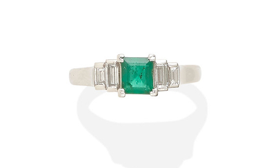 An emerald and diamond ring,, Mikimoto
