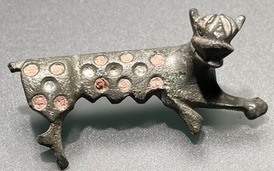 Ancient Roman Bronze Exceedingly Rare Impressive Enameled Brooch shaped as a Leopard