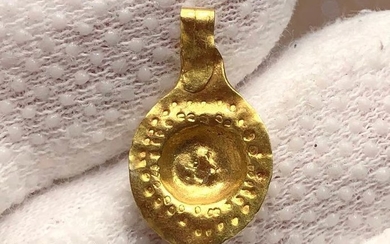 Ancient Roman Gold Amulet / Pendant Shaped as a Patera with Punched circle Decoration with an Astrological meaning.