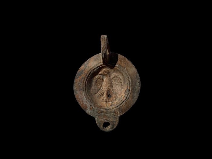 Ancient Roman Terracotta Oil Lamp Showing an Eagle