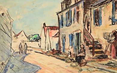 André FRAYE (c.1887-1963) "Langonne sur mer" watercolour sbg and dated 1917 and "Maisons de pêcheur" unsigned watercolour from the same sketchbook 12x17.5