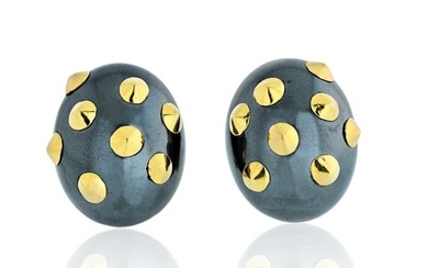 Angela Cummings Hematite 18K Yellow Gold Studed Earrings