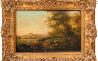 Angler an einem felsigen Flussufer, Venezianischer Landschaftsmaler des 18. Jahrhunderts