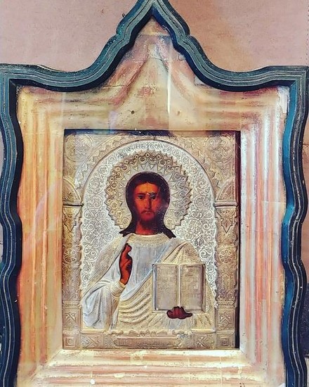 Antique 19c Russian icon of Christ & Kiot