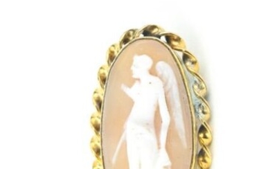 Antique 19th C 10k Gold & Angel Cameo Stick Pin