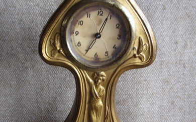 Antique Art Nouveau Table Clock Golden Metal 22 cm...
