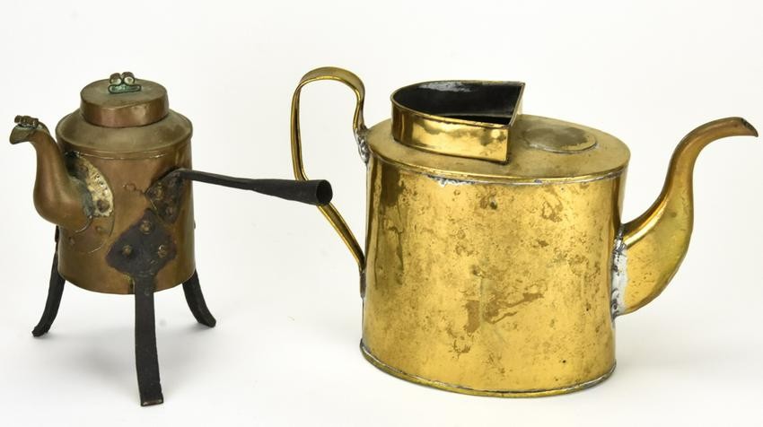 Antique Brass and Copper Hand Wrought Coffee Pots