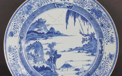 Antique Chinese Blue & White Porcelain Charger