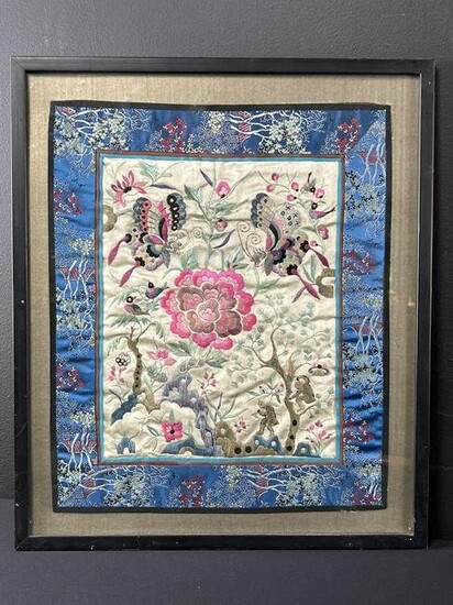Antique Framed Chinese Silk Embroidery, Monkeys