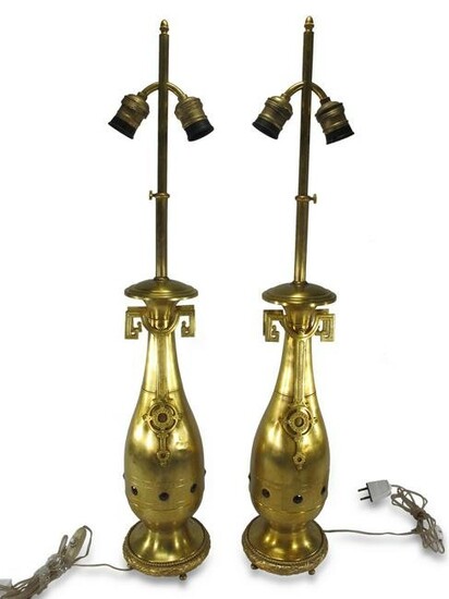 Antique French pair of bronze table lamps
