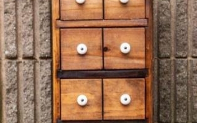 Antique Pine Apothecary Cabinet w Porcelain Pulls