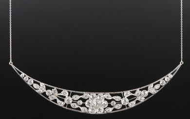 Antique Platinum 3.95 CTW Diamond Crescent Necklace