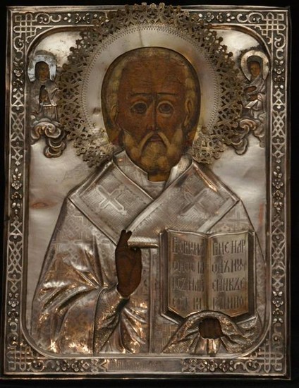 Antique Russian 19Th Century 84 Silver Icon Of St.