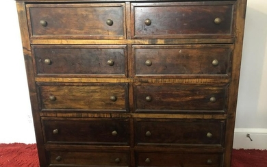 Antique Stained Pine 10 Drawer Dresser Console