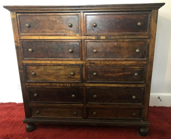 Antique Stained Pine 10 Drawer Dresser Console
