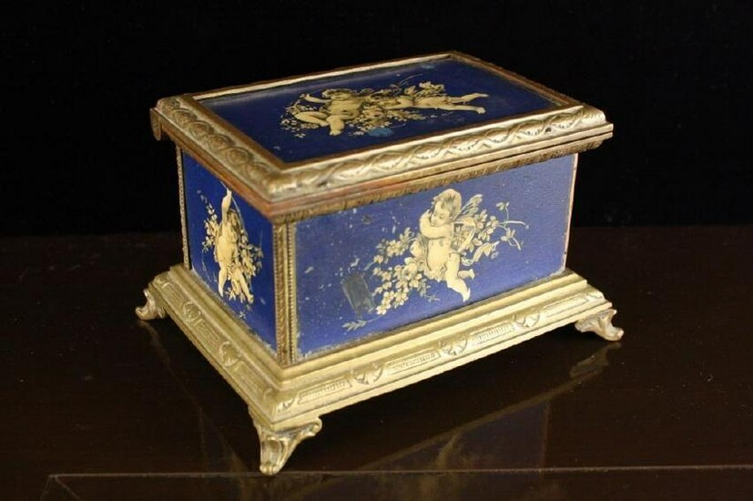Antique Wood Bronze Ormolu Painted Footed Box