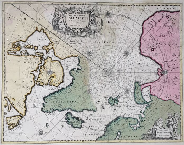 Arctic, Groenland, Canada, IJsland, Noorwegen, Rusland; Gerard Valk, Pieter Schenk - Nova et Accurata Poli Arctici - 1694 - 1681-1700