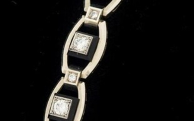 Art Deco 14K White Gold Diamond & Onyx Bracelet