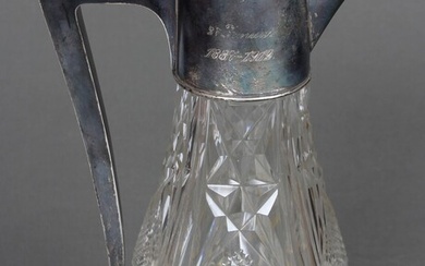 Art nouveau crystal decanter with silver finish End of 19th century. Europe. Crystal, Silver 84. proof. 10x20x37 cm.