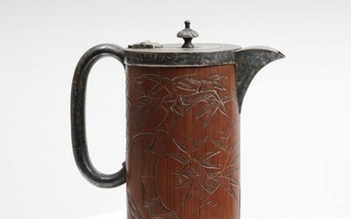 Arte Cinese A silver and bamboo coffee pot engraved