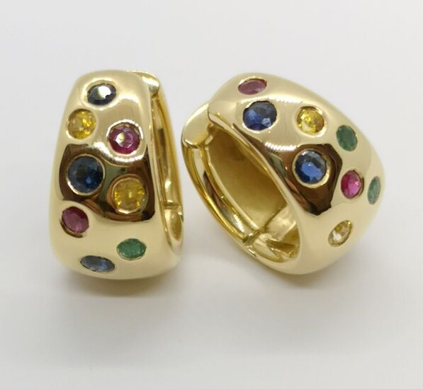 Artigianale - 18 kt. Yellow gold - Earrings Sapphire - Ruby