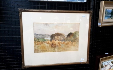 Artist Unknown "Harvest time, Melford River" watercolour, frame: 42 x 53 cm, signed lower right, titled lower left