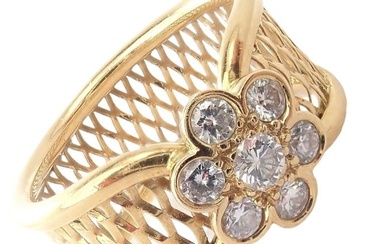 Authentic! Van Cleef & Arpels 18k Yellow Gold Diamond Mesh Fleurette Ring sz 7
