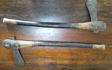 Ax (2) - Damascus steel/iron, Wood - Ancienne paire de Grandes et lourdes Haches africaines - Central Africa