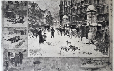 BUHOT Félix (1847-1898) « L'hiver à Paris en 1879 ». 1879. Ensemble de deux planches....