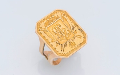Bague sceau en or jaune 14 carats (585 ‰)...