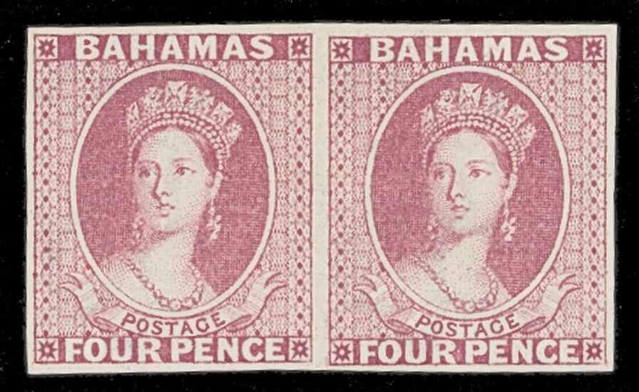 Bahamas 1863-77 Watermark Crown CC Imperforate Plate Proofs 4d. dull rose, a horizontal pair, g...