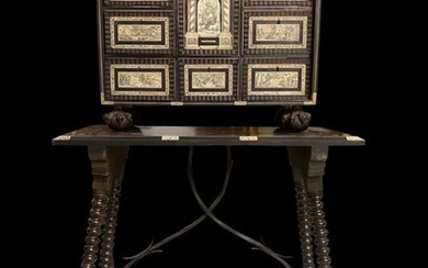 Bargueño, "The Apocalypse Cabinet": Neapolitan - with scenes of the with scenes of the Book of Revelation - Baroque style - Bone, Ebony, Iron (cast/wrought), Wood - Circa 1800