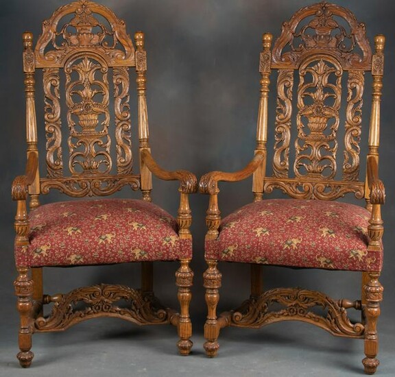 Beautiful matched pair of highly carved antique high