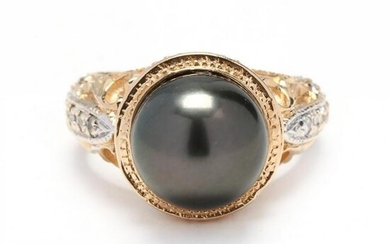Bi-Color Gold, Tahitian Pearl, and Diamond Ring