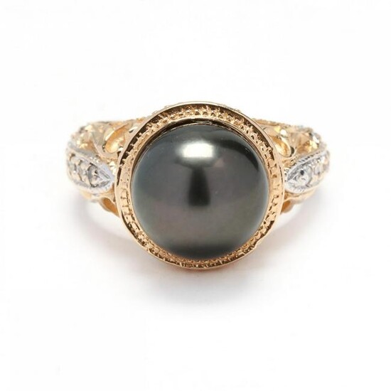 Bi-Color Gold, Tahitian Pearl, and Diamond Ring
