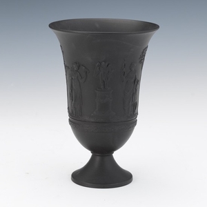 Black Jasperware Footed Vase