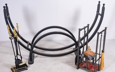Black metal wood/kindling holder, (12) pc fireplace set