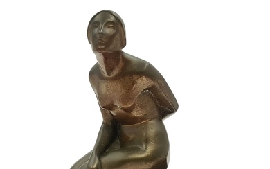 Bronze Art Deco female nude sculpture on black marble....