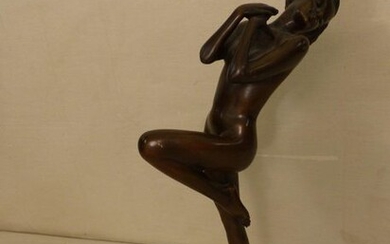 Bronze sculpture with brown patina "Naked woman". Signed Lorenzl. Posthumous casting. H. (without base): 38 cm.