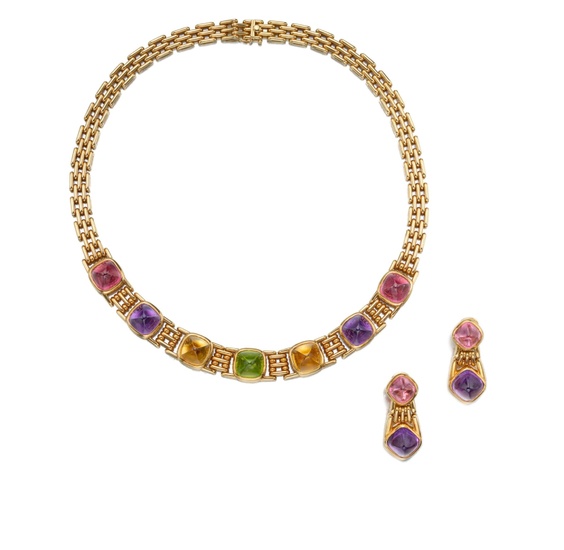 Bulgari Gold and Gem-Set Necklace and Pair of Pendant-Earclips
