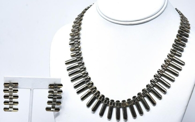 C 1950 Taxco Sterling Necklace & Pair Earrings